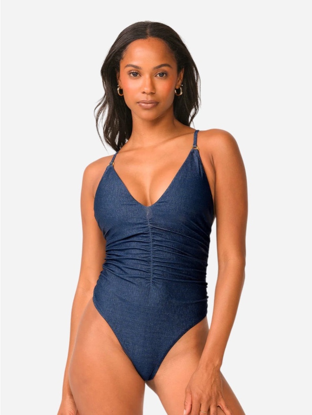 PQ Swim Deep Navy Ruched V-Neck One-Piece Swimsuit